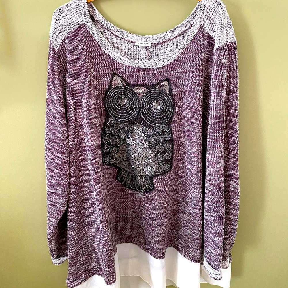 Avenue Embellished Owl Purple Sweater, size 30/32